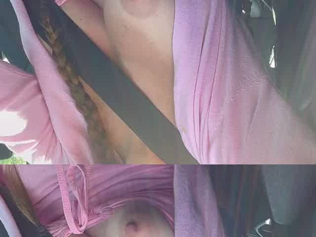 Sexy Car Ride with Artemisia Love Flashing Her Juicy Boobs and Big Hard Nipples While Driving
