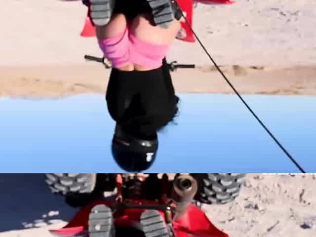 Showing perfect ass while riding an ATV