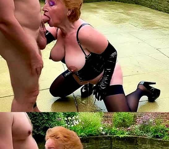 Cathy PVC Otley Granny Sucking off a Fat Cock Yorkshire Slut
