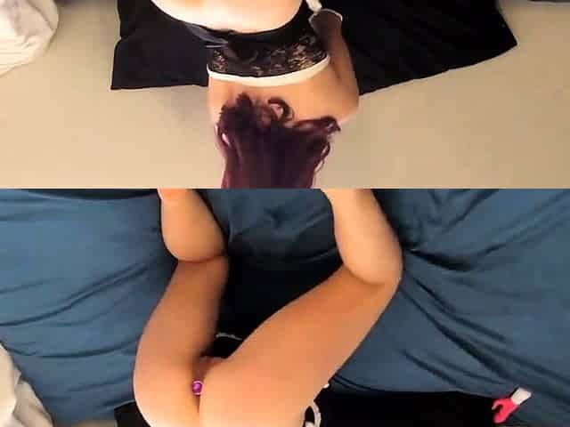 Slutty teen masturbates with sex toy after Halloween party.