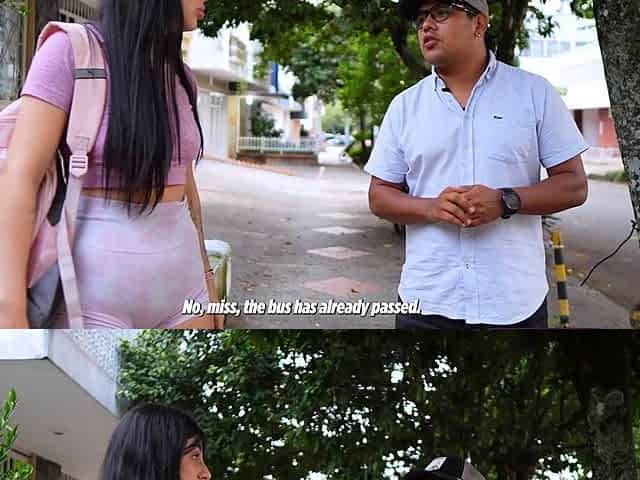 A stranger stares at a white Colombian woman