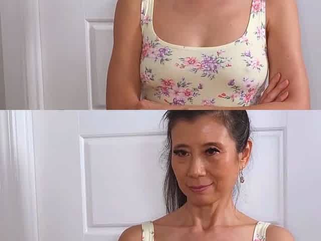 Mature Asian MILF Kneeling for Hot Blowjob in Bedroom