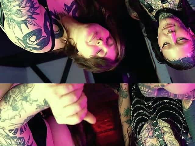 Two tattooed emo girls have fun with one dick