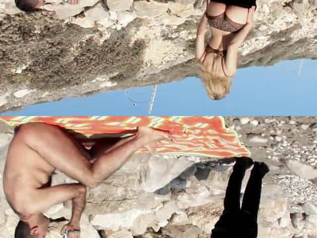 Naughty amateur pair screwing on the beach during the time that all other tourists are watching
