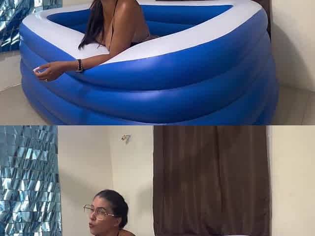 Busty stepmother has lesbian sex with her stepdaughter in the pool - Amateur