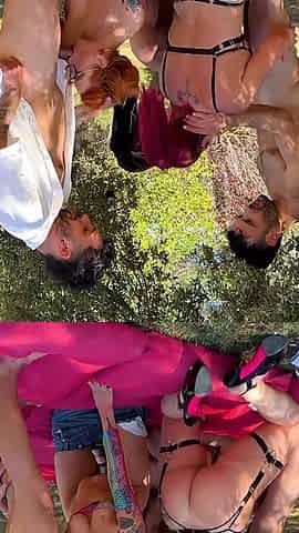 Orgy and Dripping Pussies in the Sun for Three Horny Sluts