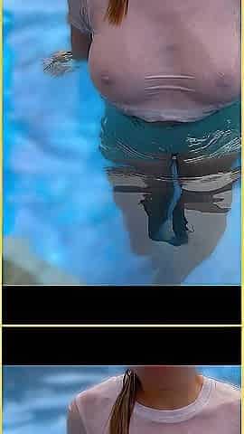Wifey moist shirt in the pool with flawless braless titties