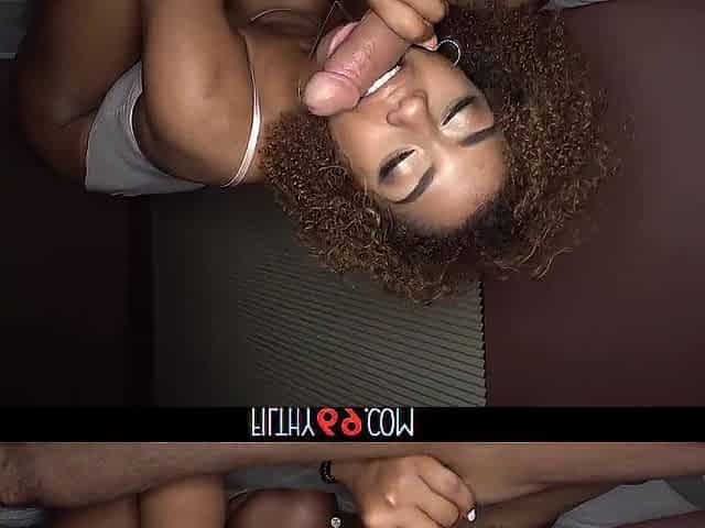 Tiny bazookas black teen gives a oral-job and slurping on boyfriend's balls