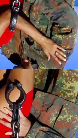 Brunette babe gets hard anally fucked from military men