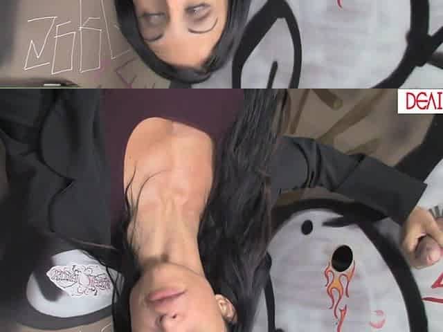 Stepmom and stepdaughter sucking big cock in public toilet