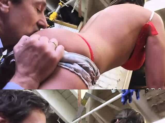 Natural breasted pigtail brunette rides big cock facial