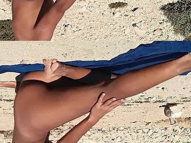 Voyeur spunk flow on a nudist exhibitionist excited cutie at public beach