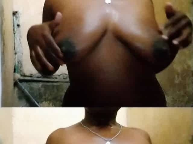 Black Ebony Girl Shaking Her Boobs in the Bathroom