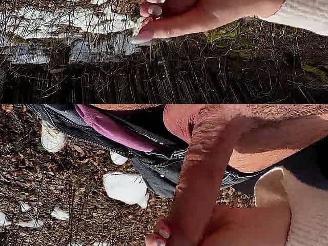 Outdoor Forest Joy - Soaked Tugjob, Unfathomable Oral job and risky Doggy Screw