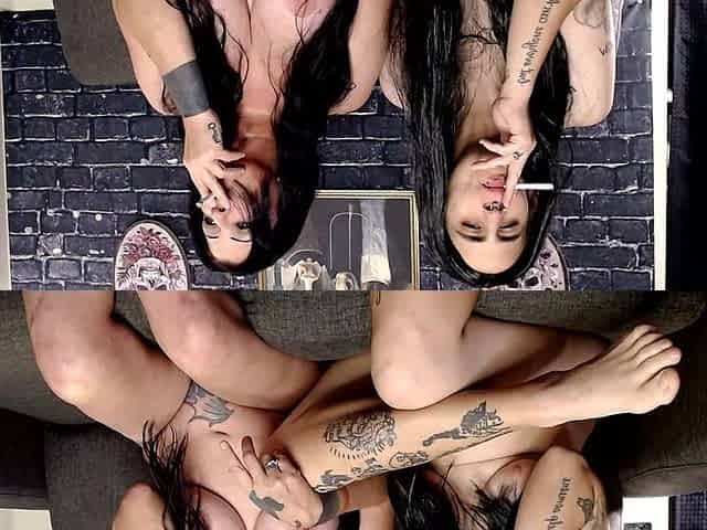 Smoking in Wig Long Black Hair