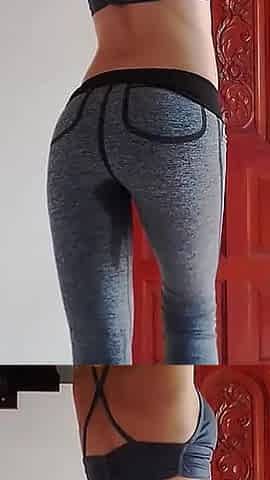 Grey Yoga Pants Wetting and Butt Worship