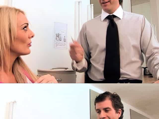 Blonde schoolgirl does blowjob and handjob for guys