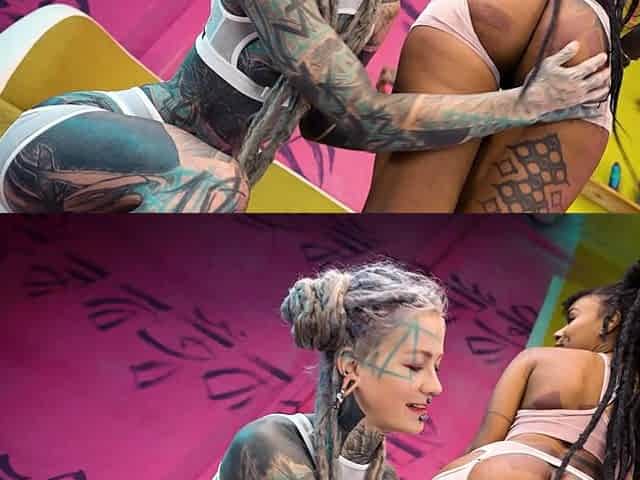 Interracial lesbian anal action with Anuskatzz and Kimz