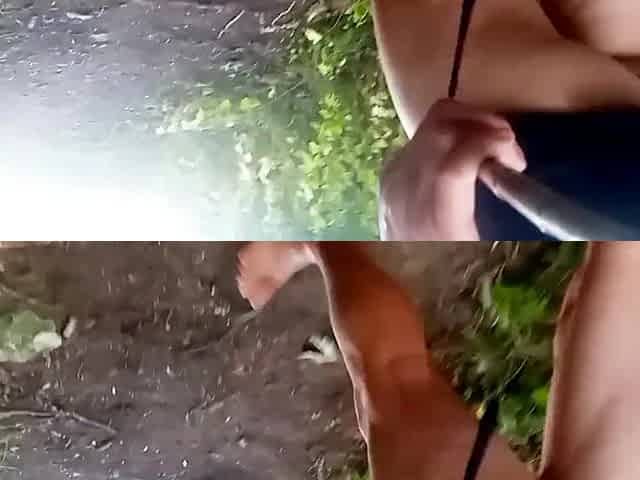 Cumming nude in bushes by road junction