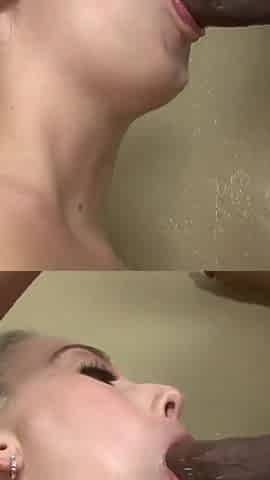 Blonde Jessica Woods in lingerie fucks black cock and makes him cum