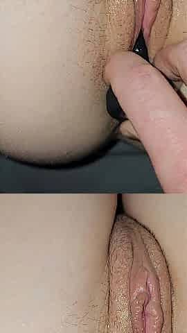 that babe has a soaked vagina from an anal toy
