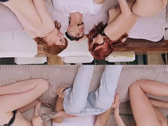 GIRLS.LOVE 2 lascivious beauties Lilly Mays and Vilena having joy with one fortunate man on the bed