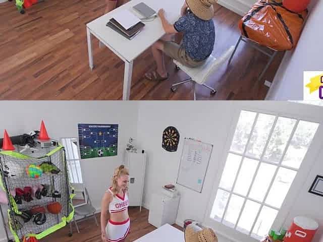 Glamorous Blond Cheerleader Khloe Kingsley convinces Trainer: No Pants, No Problem