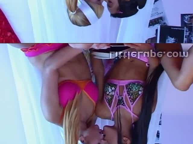 Lesbo teens giving a kiss and and licking moist cunt in couch