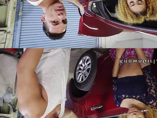Black girlfriend cheating in car shop