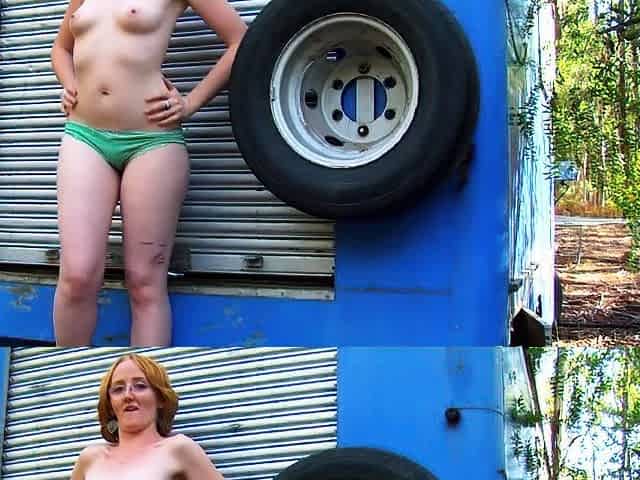 Amateur redhead fully nude on bed and masturbating