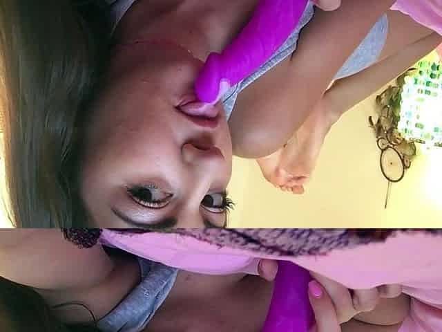 Hot amateur teen girl toying pussy in bed on webcam