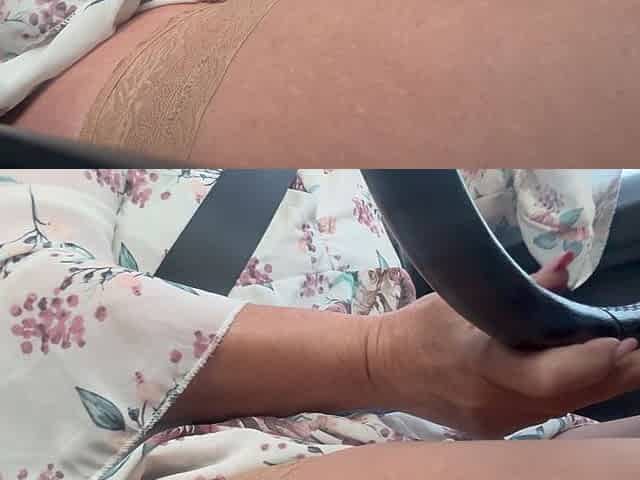 Hot Elegant Mature Wife Shows off Her Sexy Legs in Stockings as She Drives to the Office
