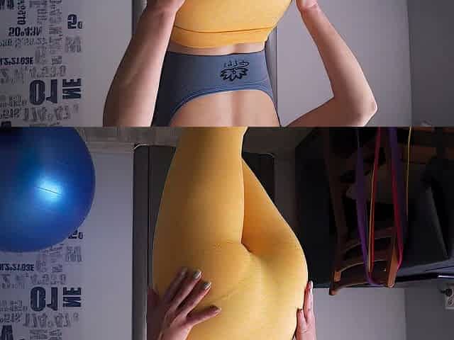 Panty Line Tease In Leggings And Full Back Pants