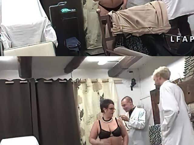 Short haired older with glasses went to her doctor to take some rod in an operation room