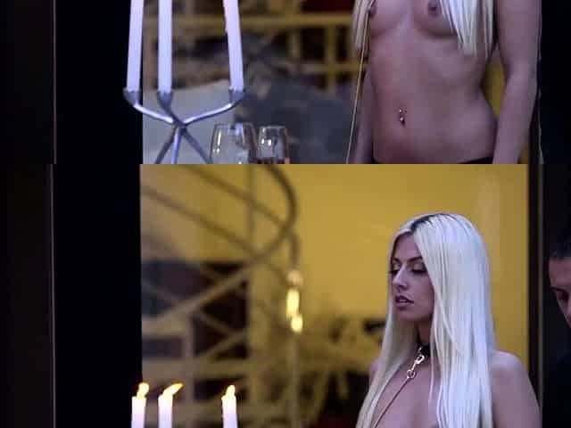 Busty blond invites two men for a threesome
