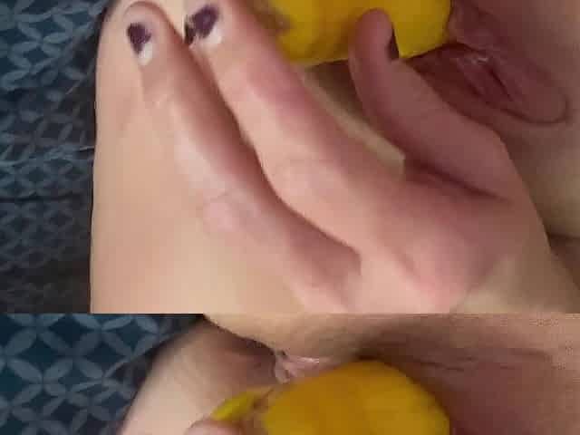 Stretching my cunt with a large obese squash.