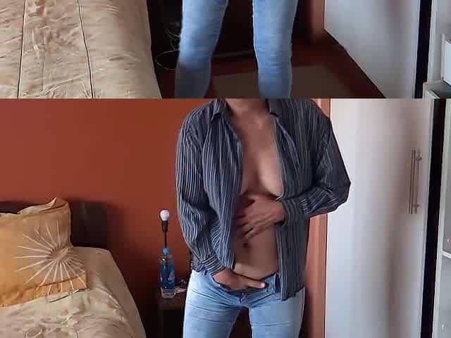 I give my butt to my stepson on all fours so this guy can masturbate and cum twice.