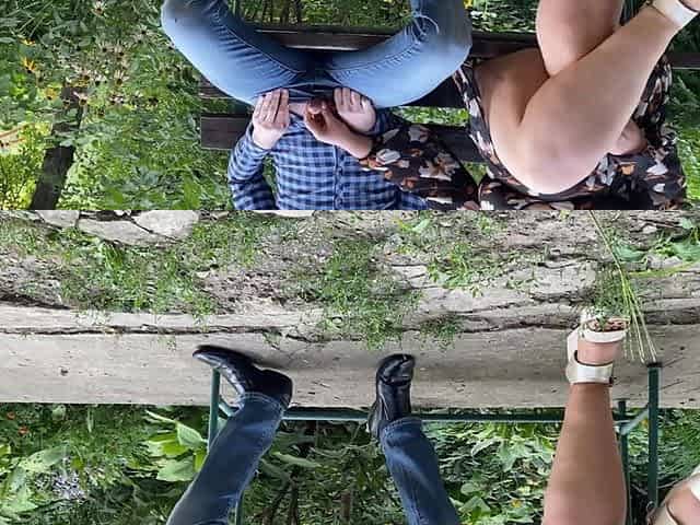 Slutty Mature MILF with Sexy Legs Helps Me Pee While Sitting on a Bench