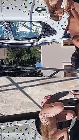 Hot Brunette Babe with Big Tits Gives Nice Blowjob at the Parking Lot