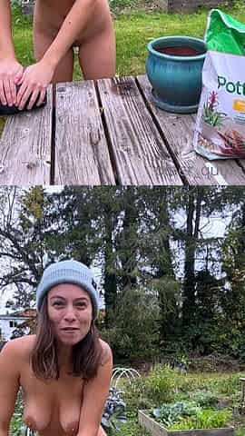 Sexy brunette teen outdoor masturbation