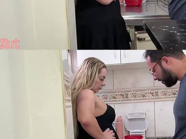 Stepson Helps Stepmom in the Kitchen and Ends up Fucking Her Ass and Ends up Cumming in the Mouth of the Naughty Girl