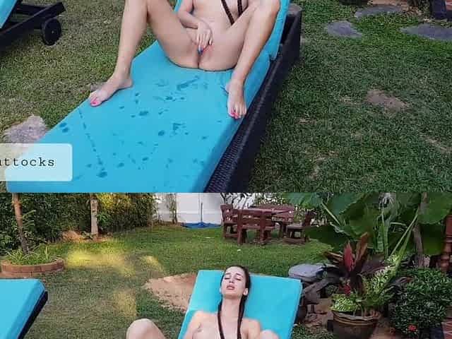 Nudist walks around the hotel and masturbates by the pool