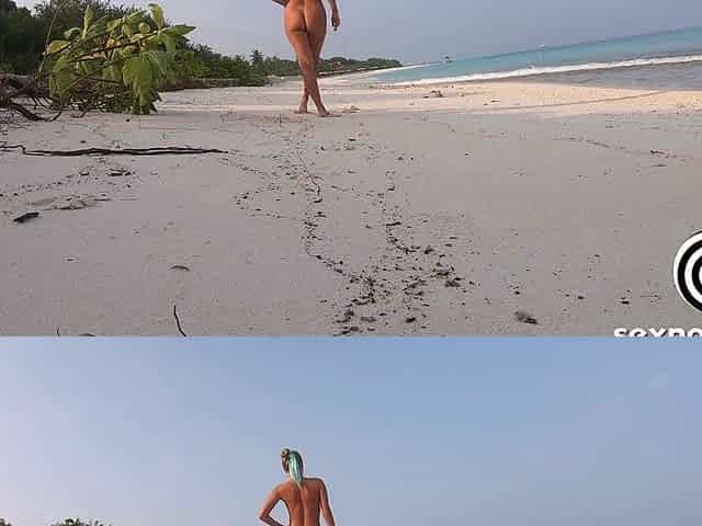 Blonde Solo Female's Nudist Walk on the Beach