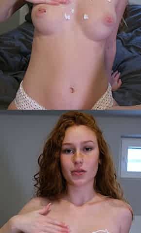 Petite amateur redheaded teen pisses and sucks cock
