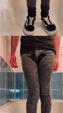 Pissing My Slim Jeans And Sneakers After A Rainy Walk In The Forest
