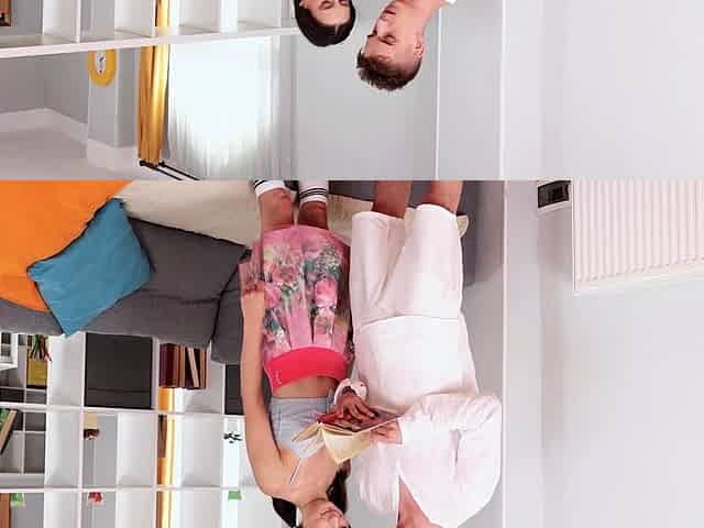 Amateur adorable blonde and brunette girls doing blowjob