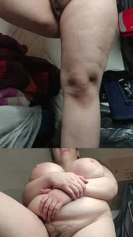 Bottom View of My Big Tits and Hairy Pussy