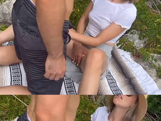 Double Creampie on a Beach - Amateur Couple and Friend