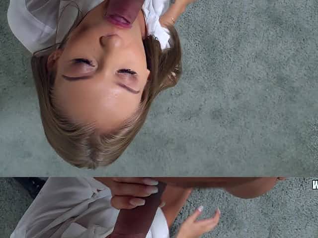 Blondie uses fleshlight before bending ass in doggy style