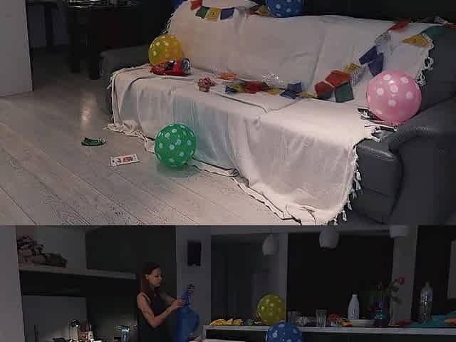 Step-elder sister cleans up mess after brother's party.